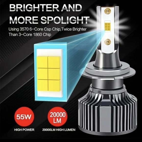 H4 LED headlights auto car 6000k 55w bulbs - Picture 4 of 8